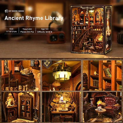 Nahaufnahme des Book Nook - Ancient Rhyme Library mit reichhaltigen Details