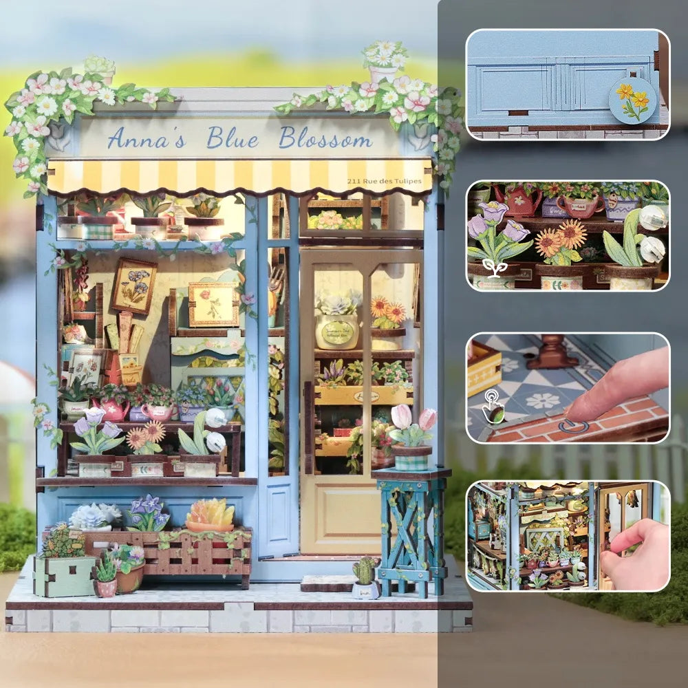 Nahaufnahme des Book Nook - Anna's Blue Blossom mit reichhaltigen Details