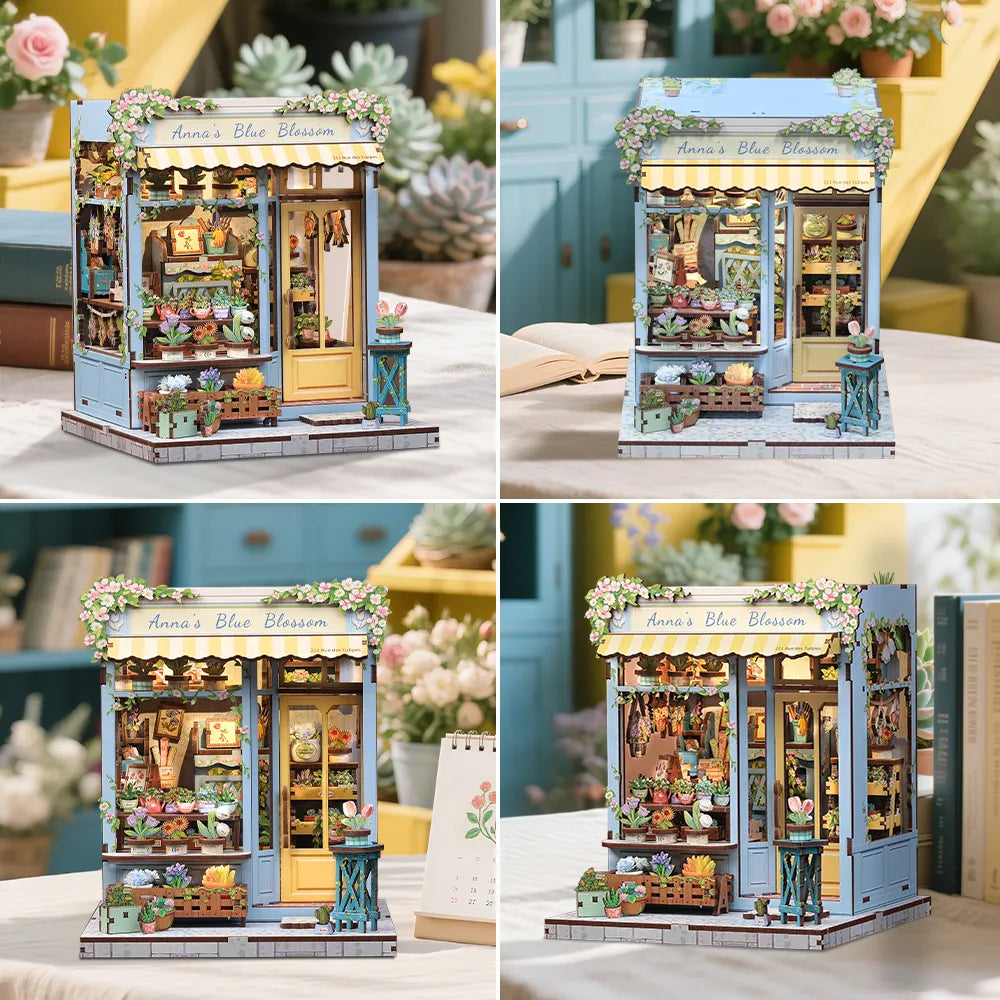 Book Nook - Anna's Blue Blossom dekorativ auf einem Schreibtisch platziert