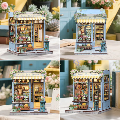 Book Nook - Anna's Blue Blossom dekorativ auf einem Schreibtisch platziert