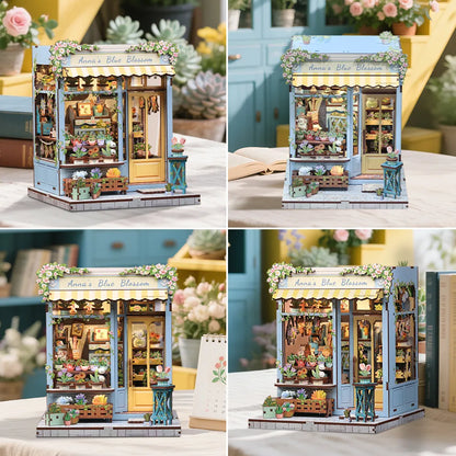 Book Nook - Anna's Blue Blossom dekorativ auf einem Schreibtisch platziert