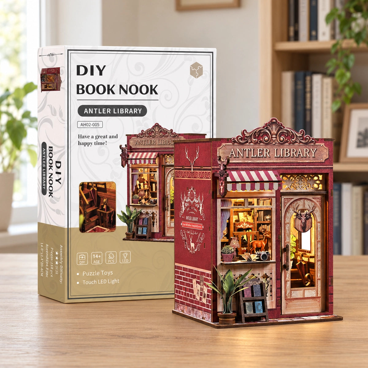 Antler Library neben der Produktverpackung
