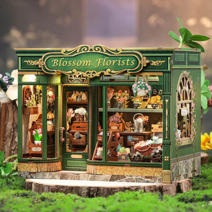 Seitliche Ansicht des Book Nook - Blossom Florists mit gut sichtbaren Elementen