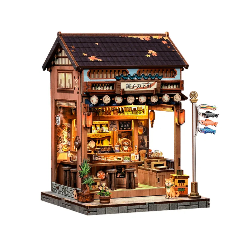 Book Nook - Choshi no Shitamachi Gesamtansicht mit präzise geschnittenen Holzteilen und hochwertiger Verarbeitung