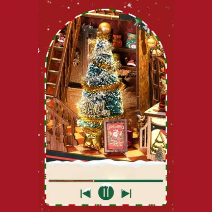 Nahaufnahme des Book Nook - Christmas Shop mit reichhaltigen Details