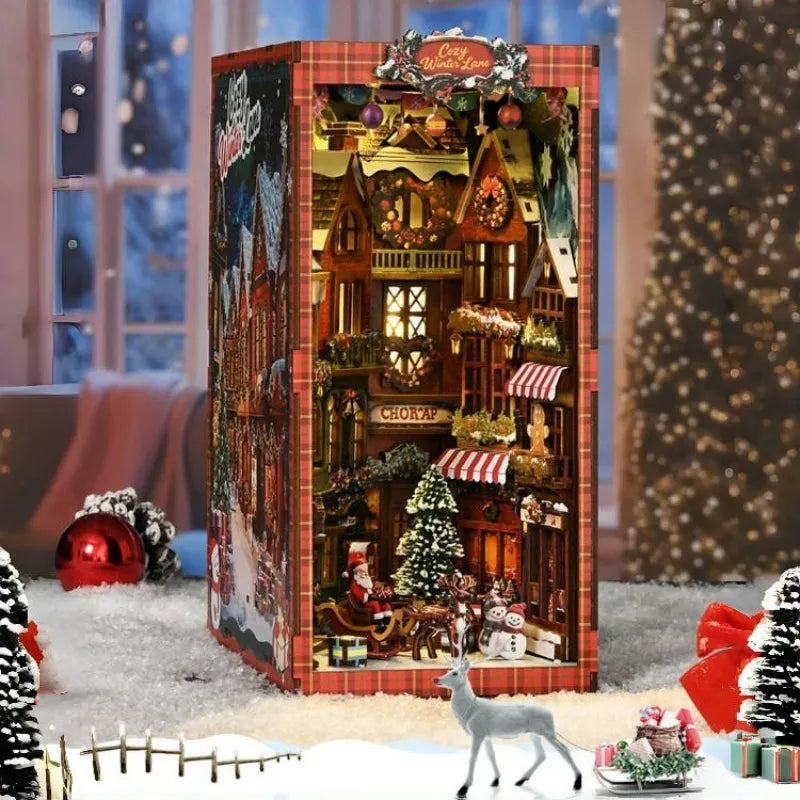 Book Nook - Christmas Street Corner Gesamtansicht mit detaillierter Szenerie