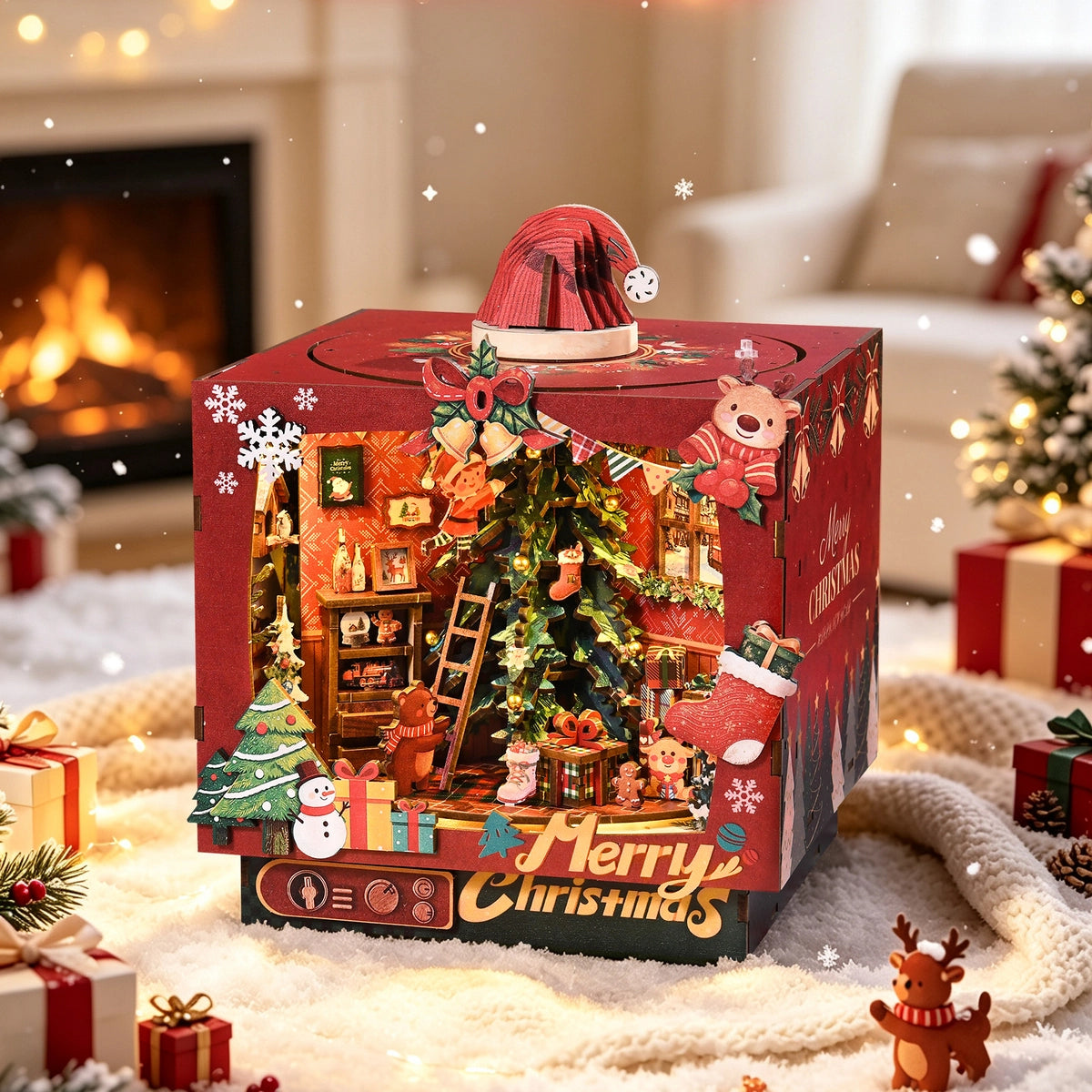 Christmas Trioz Rotating illuminato in un’ambientazione innevata