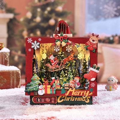 Slitta di Babbo Natale nella cornice rossa del Book Nook