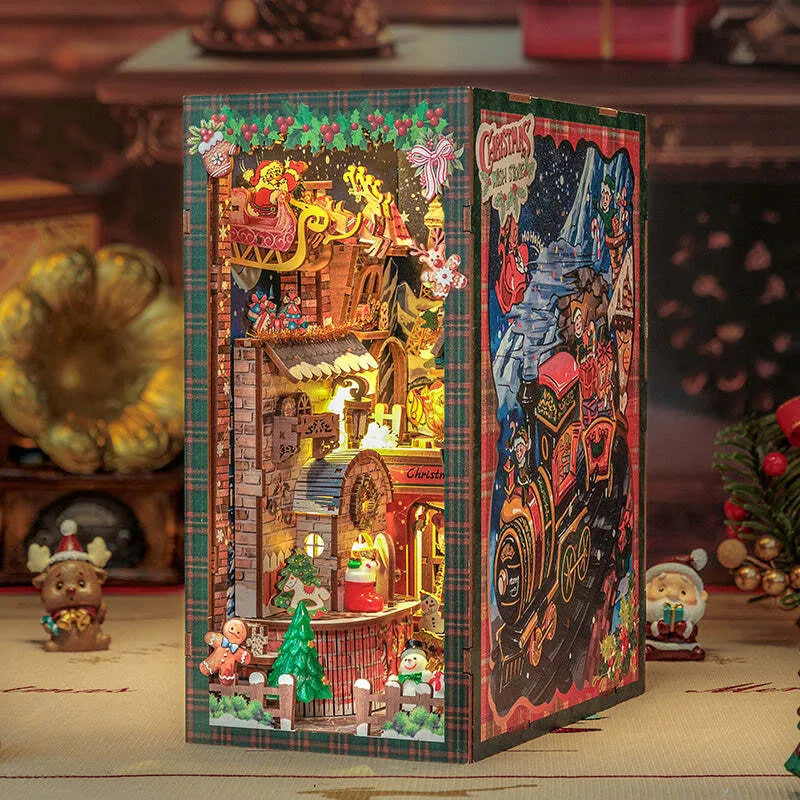 Seitliche Ansicht des Book Nook - Christmas Wish Store mit gut sichtbaren Elementen