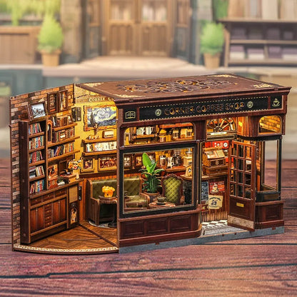 Seitliche Ansicht des Book Nook - Corner Coffee Shop mit gut sichtbaren Elementen