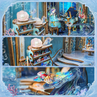Pianoforte, scaffale con conchiglie e pesci trasparenti in Deep Melody