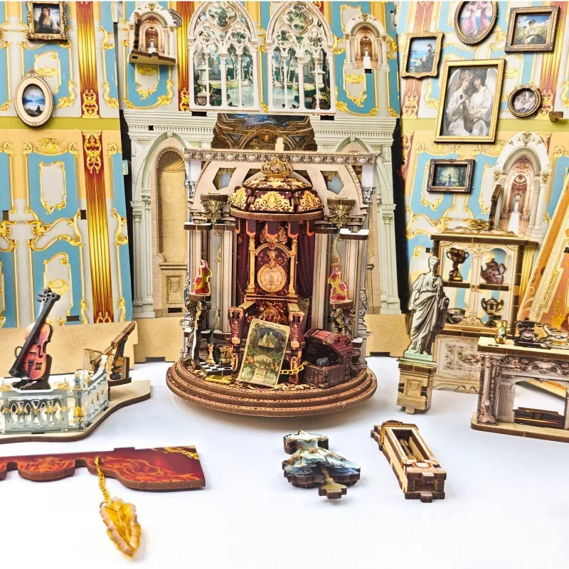 Detailansicht des Book Nook - Dreamland Theater mit präzise geschnittenen Holzteilen aus hochwertigem Material