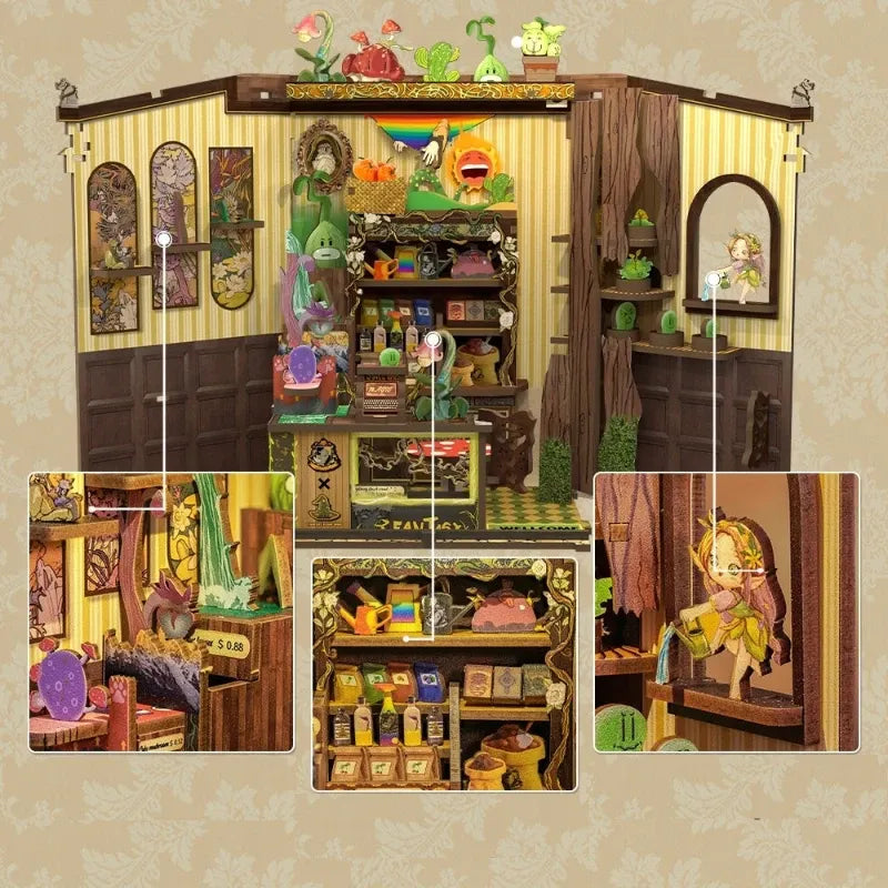 Innenansicht des Book Nook - Fantacy Plant Shop mit detaillierten Dekorationselementen