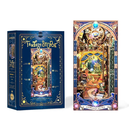 Book Nook - Fantasy Store Gesamtansicht mit präzise geschnittenen Holzteilen und hochwertiger Verarbeitung