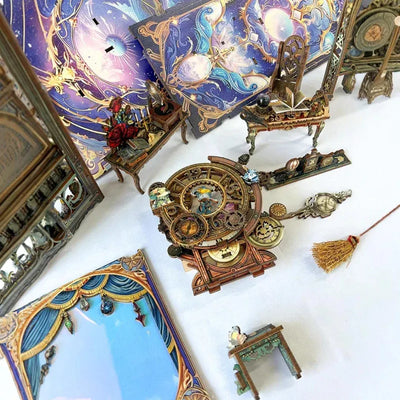 Montagebeispiel des Book Nook - Fantasy Store mit verständlichen Schritten und Spaß am Zusammenbauen