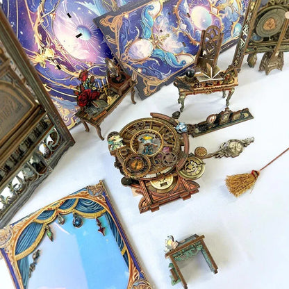 Montagebeispiel des Book Nook - Fantasy Store mit verständlichen Schritten und Spaß am Zusammenbauen
