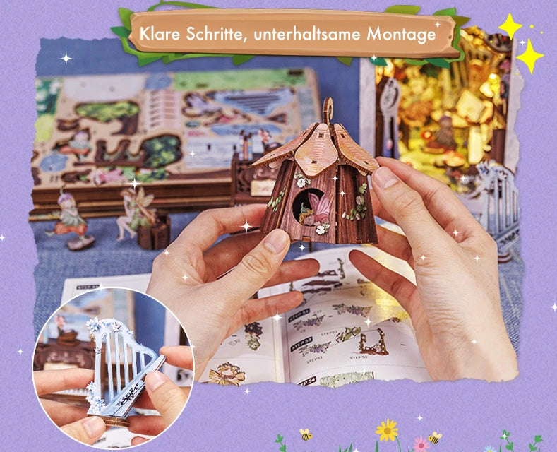 Montagebeispiel des Book Nook - Flower Forest Concert mit verständlichen Schritten und Spaß am Zusammenbauen