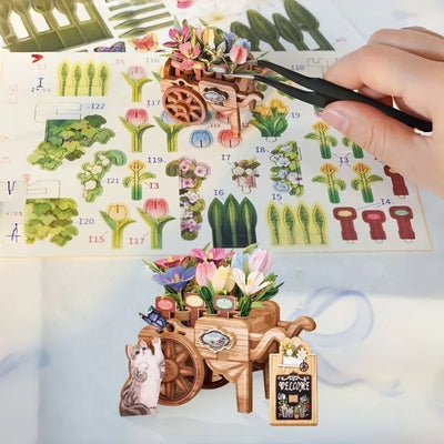 Detailansicht des Book Nook - Flower Shop mit präzise geschnittenen Holzteilen aus hochwertigem Material