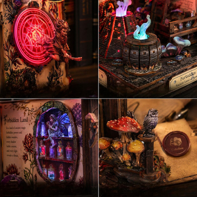 Forbiddden Land – Collage di luci, boccette e funghi