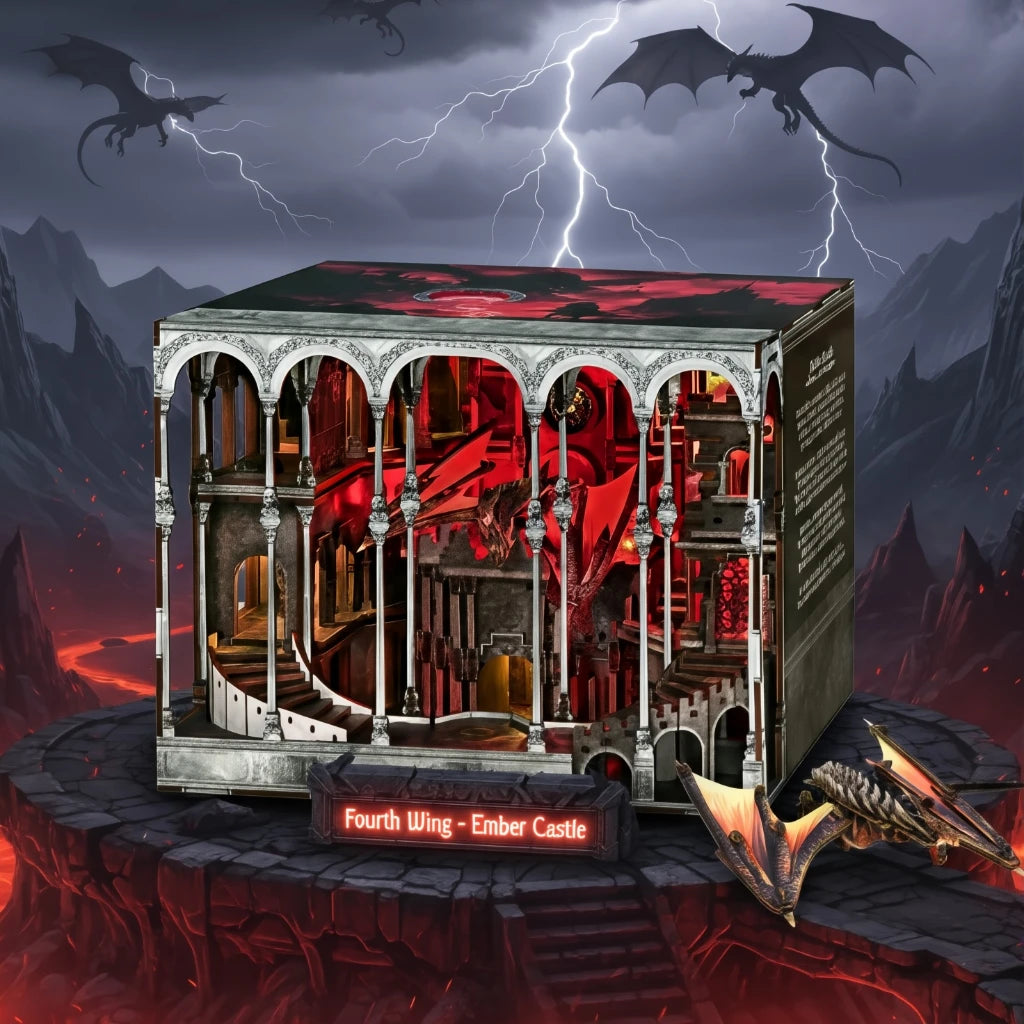 Book Nook Fourth Wing - Ember Castle Gesamtansicht mit präzise geschnittenen Holzteilen und hochwertiger Verarbeitung