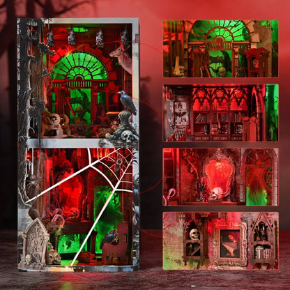 Nahaufnahme des Book Nook - Haunted Mansion mit reichhaltigen Details