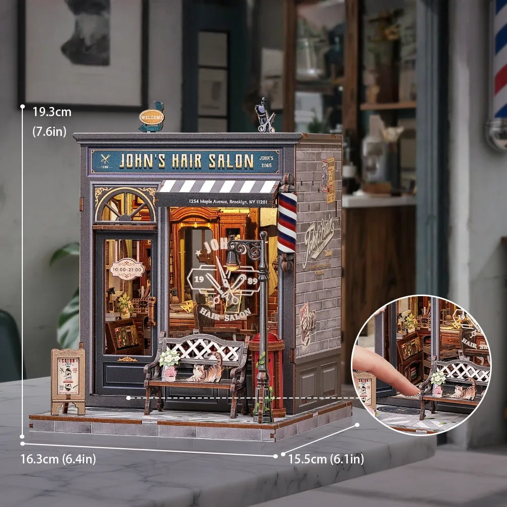 Book Nook - John's Hair Salon mit detaillierten Abmessungen