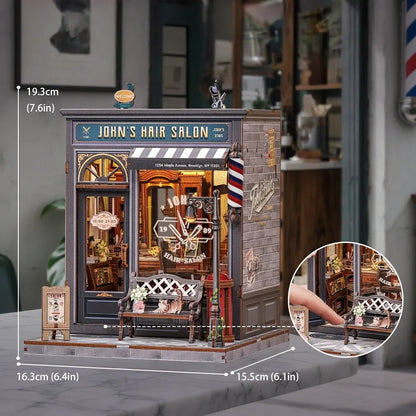 Book Nook - John's Hair Salon mit detaillierten Abmessungen