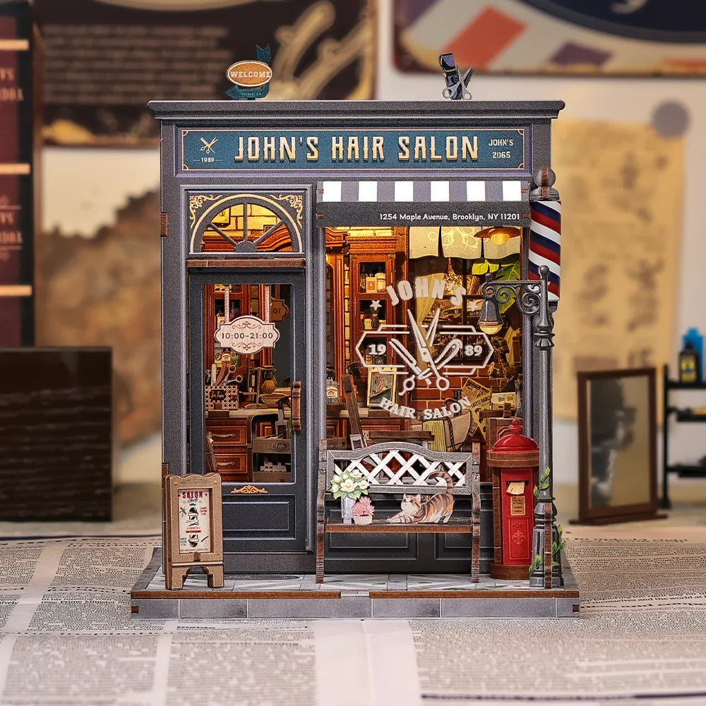 Book Nook - John's Hair Salon Gesamtansicht mit detaillierter Szenerie
