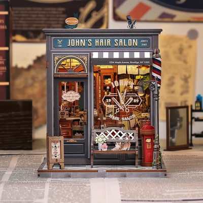 Book Nook - John's Hair Salon Gesamtansicht mit detaillierter Szenerie