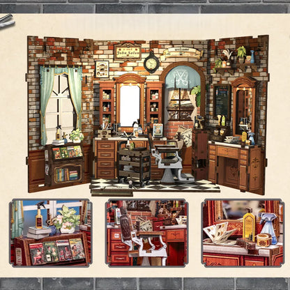 Nahaufnahme des Book Nook - John's Hair Salon mit reichhaltigen Details