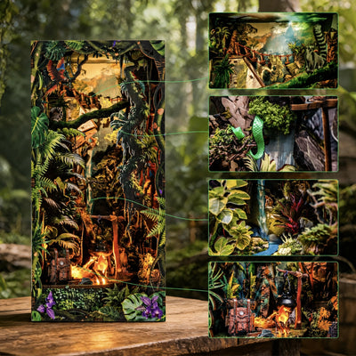 Jungle Adventure mit Wasserlauf, Hängebrücke und leuchtender Ruine