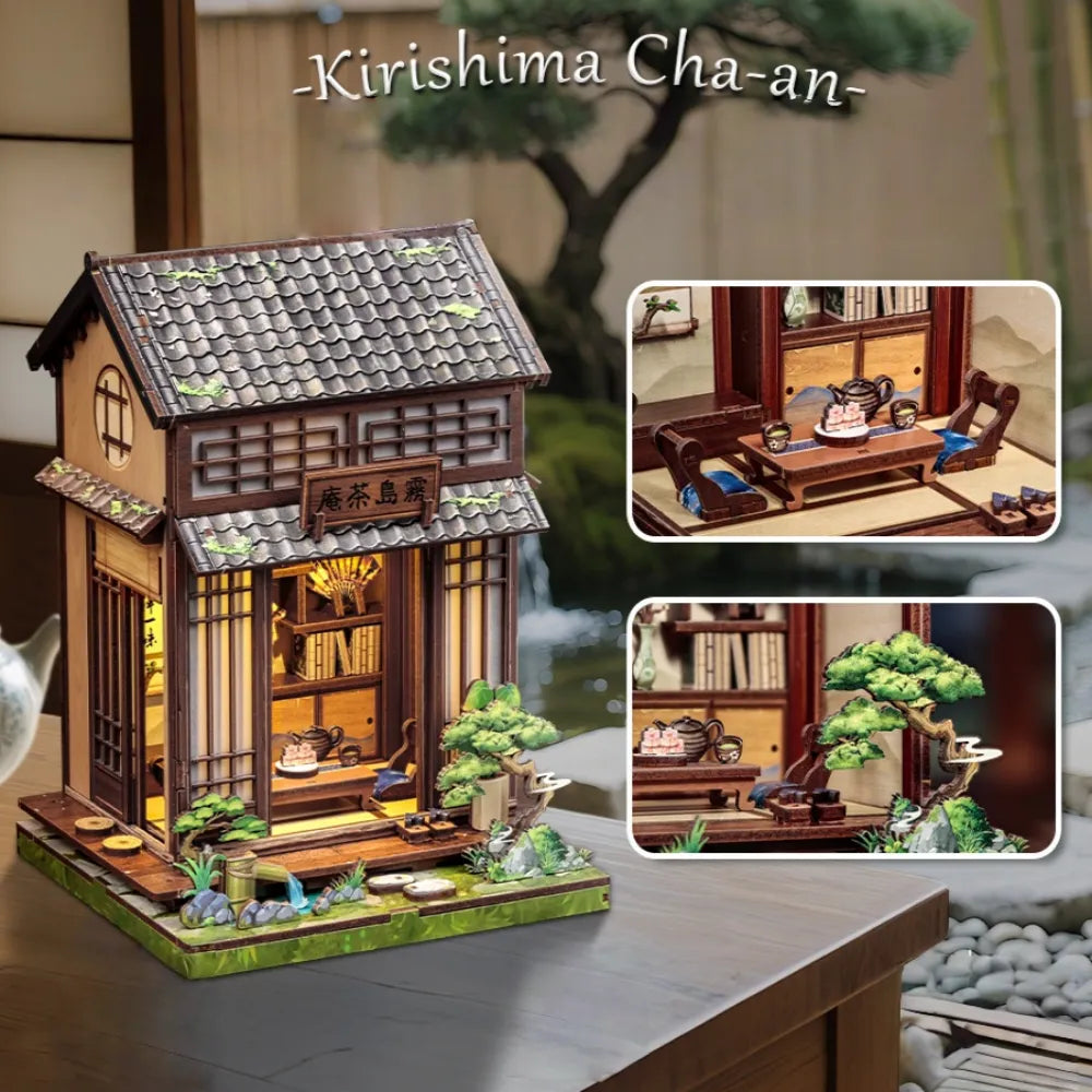Nahaufnahme des Book Nook - Kirishima Cha-an mit reichhaltigen Details