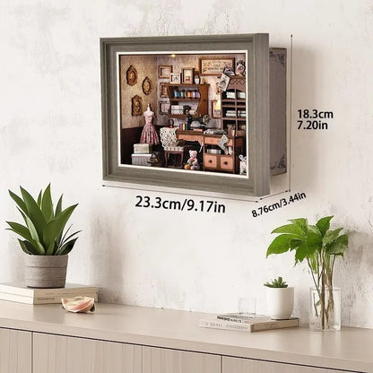 Book Nook Kit - Lily Sewing Shop mit detaillierten Abmessungen