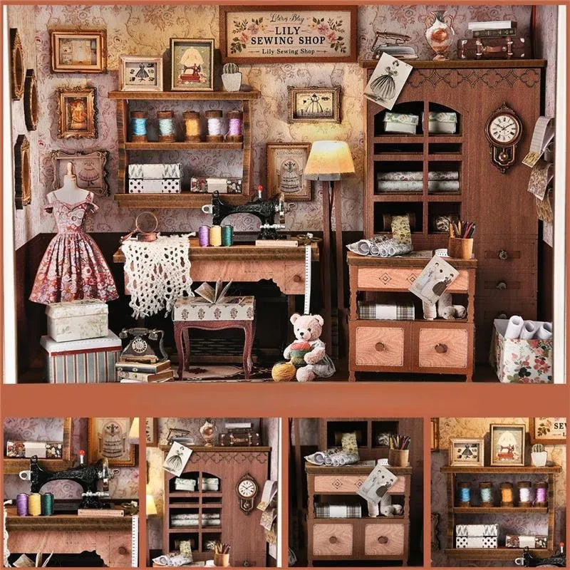 Detailansicht eines dekorativen Elements im Book Nook Kit - Lily Sewing Shop mit feinen Details