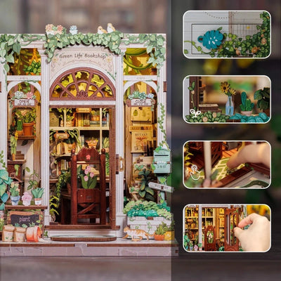 Nahaufnahme des Book Nook Kit | Green Life Bookshop mit reichhaltigen Details