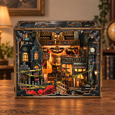 Vue d'ensemble du Book Nook au cadre sombre ouvragé