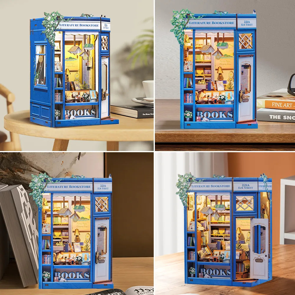 Seitliche Ansicht des Book Nook - Literature Bookstore mit gut sichtbaren Elementen