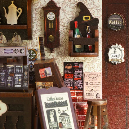Nahaufnahme des Book Nook - Magic Coffee Shop mit reichhaltigen Details