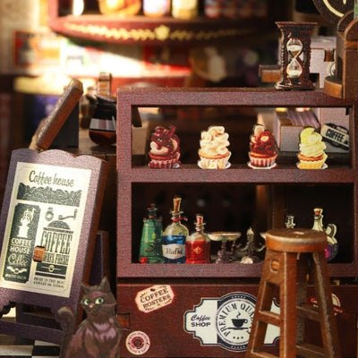 Nahaufnahme des Book Nook - Magic Coffee Shop mit reichhaltigen Details