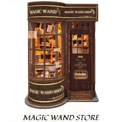 Mini Miniatur Haus - Magic Wand Shop Gesamtansicht mit präzise geschnittenen Holzteilen und hochwertiger Verarbeitung