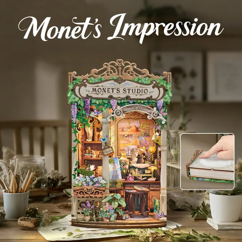 Nahaufnahme des Book Nook - Monet's Impression mit reichhaltigen Details
