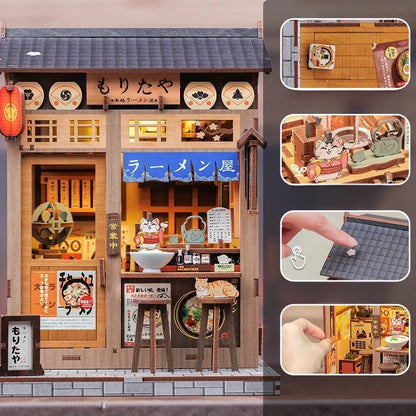 Nahaufnahme des Book Nook - Morita-Ya mit reichhaltigen Details