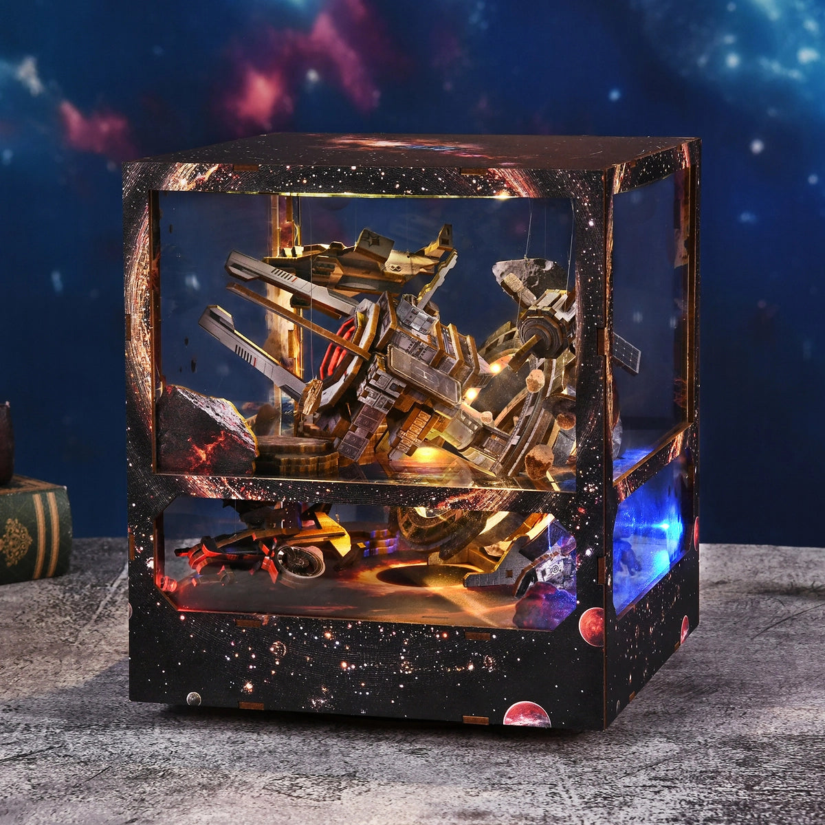 Nebula Wanderer mit warmen und blauen Lichtakzenten