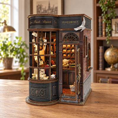 Geöffneter Eingangsbereich der Miniatur-Poststation