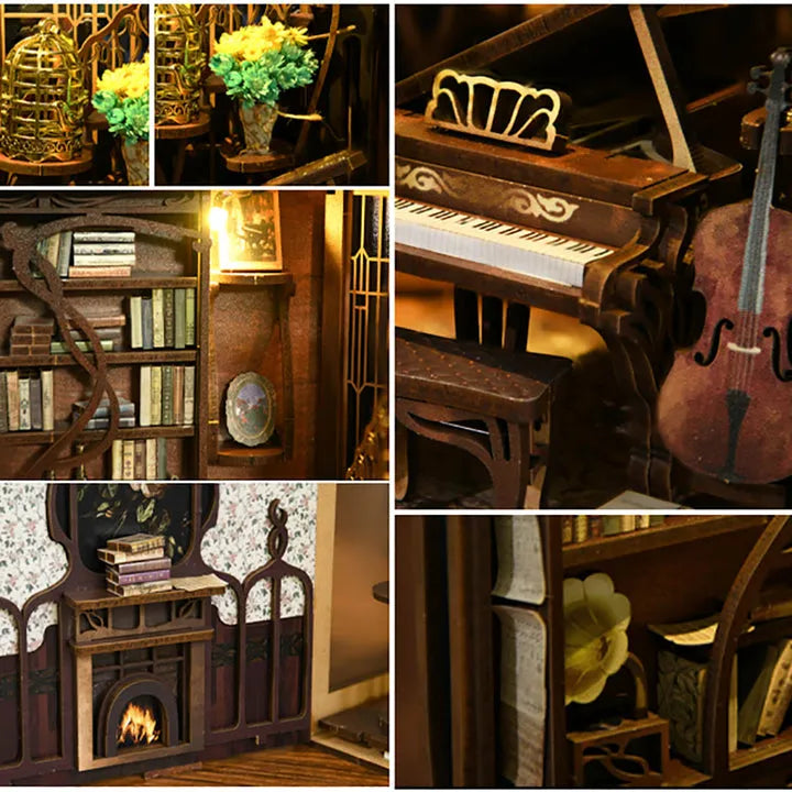 Detailansicht eines dekorativen Elements im Book Nook - Nightingale Harp Room mit feinen Details