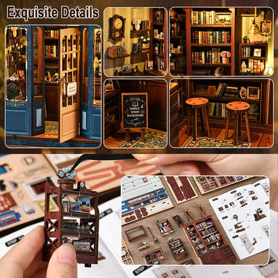 Dettagli interni, porta apribile e componenti della Pergola Reading Room
