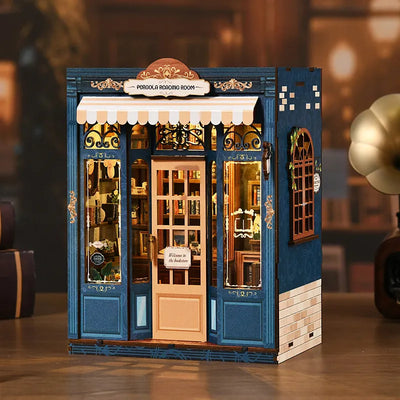 Facciata blu della Pergola Reading Room con porta chiusa