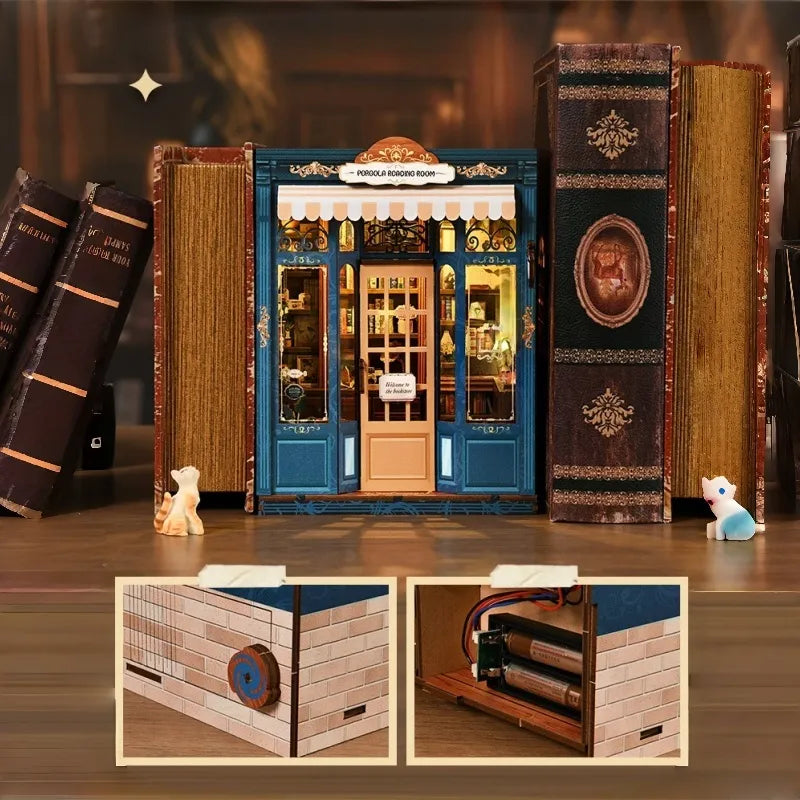 Eigenschaften des Book Nook - Pergola Reading Room wie hochwertige Materialien und LED-Lichter