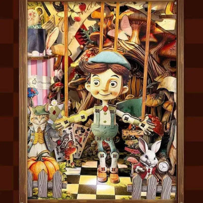 Detailansicht eines dekorativen Elements im Book Nook - Puppet’s Adventure mit feinen Details