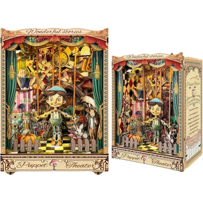 Book Nook - Puppet’s Adventure Gesamtansicht mit präzise geschnittenen Holzteilen und hochwertiger Verarbeitung